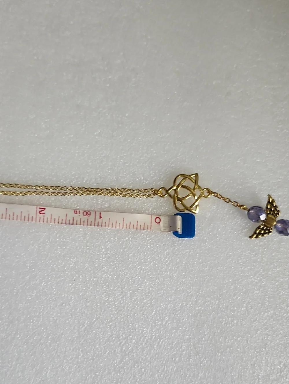 Hand Crafted Gold-Tone Celtic Knot Necklace with Lavender Bead Angel